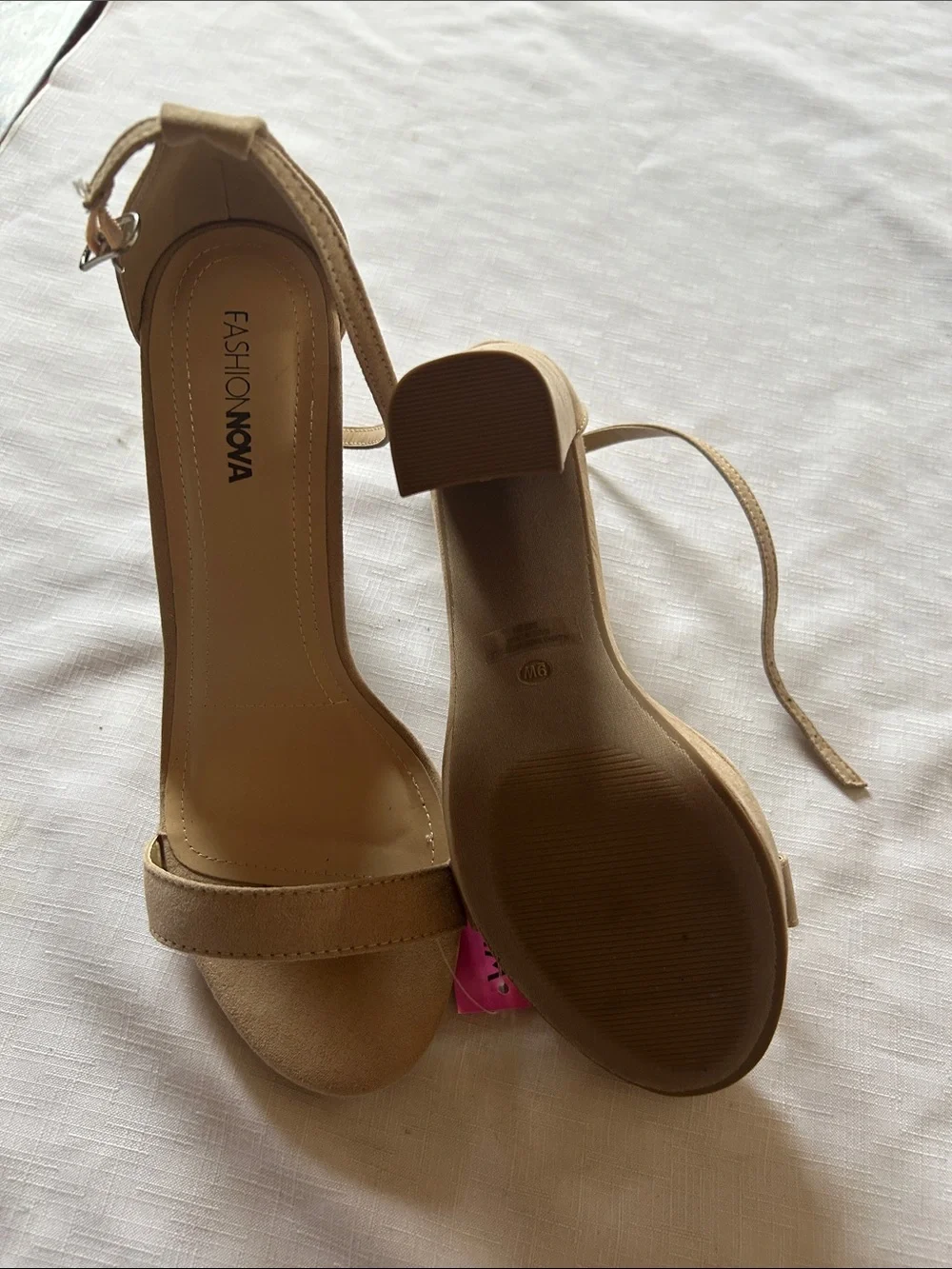 Fashion Nova Nude Ankle-Strap Block Heels